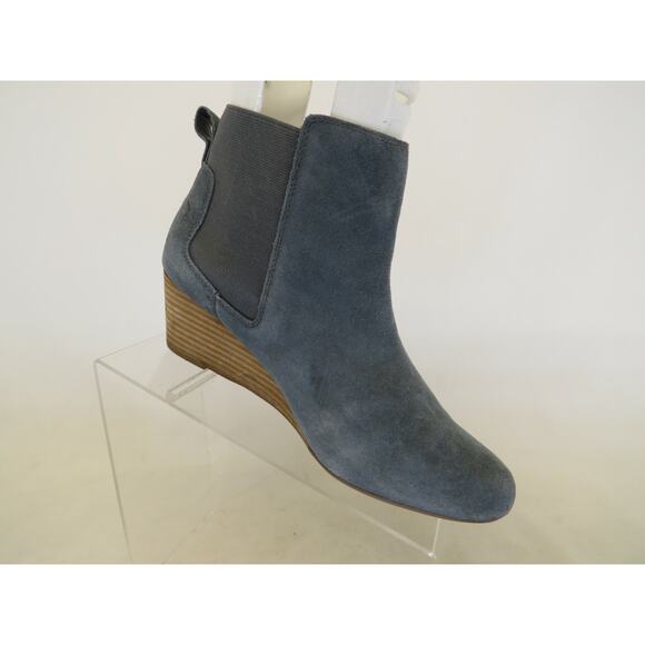 Lands End Blue Suede Wedge Fashion Ankle Boots Bootie Womens Size 9.5 B - Picture 4 of 12
